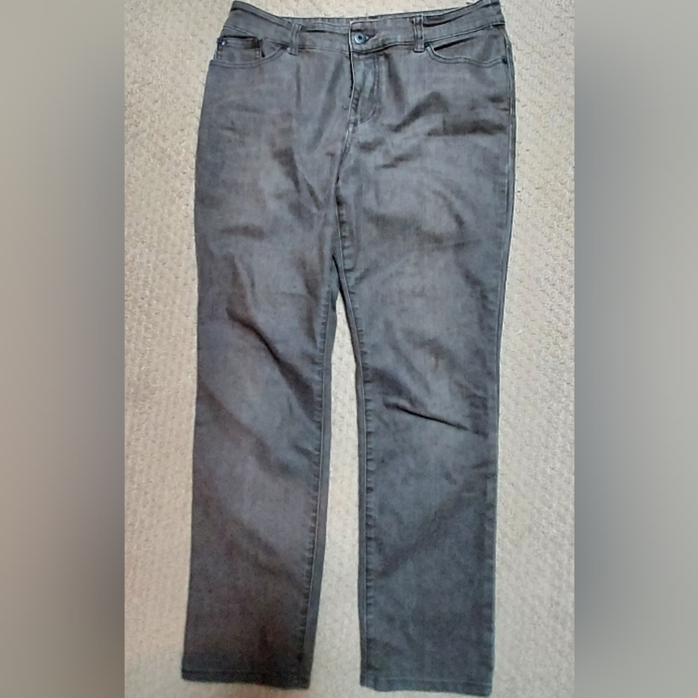 Chicos Platinum Denim Jeans Size 1 Short Brown Straight Leg Classic Basic
